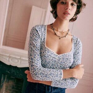 Sezane Mara T-Shirt Blue with flowers